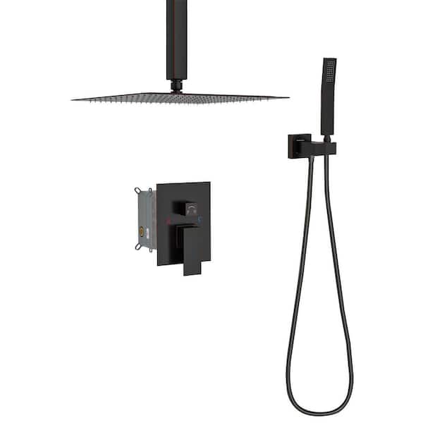 1-Spray 10 in. Square Ceiling Mount Dual Fixed and Handheld Shower Head 1.8 GPM in Oil Rubber Bronze