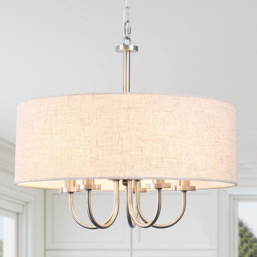 5-Light Nickel Drum Modern Height Adjustable Industrial Chandelier for Kitchen Island with White Fabric Shade price history on PriceWatchPro