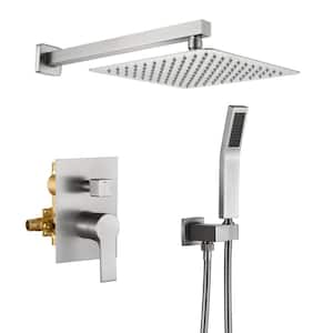 Rainfall 1-Handle 1-Spray 10 in. Square High Pressure Shower Faucet in Brushed Nickel (Valve Included)