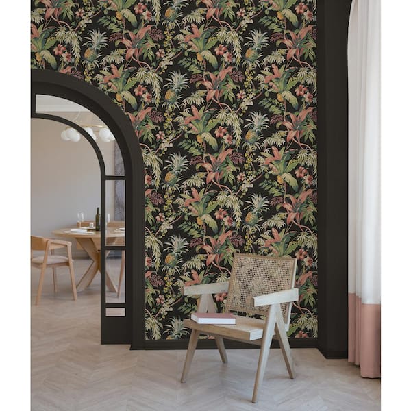 Malay Botanic Ebony Coastal Tropical Vinyl Peel and Stick Wallpaper Roll (Covers 30.75 sq. ft.)