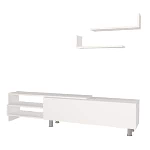 71.6 in. White Wood TV Console Entertainment Media Center with Storage 2 Floating Wall Shelves (3 Piece Set)