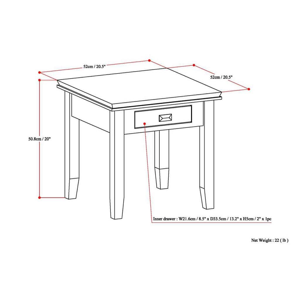 Russet Brown Solid Wood End Table with Storage Drawer