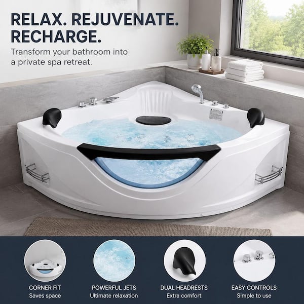 Xspracer 59 in. x 59 in. Acrylic Corner Whirlpool Bathtub with