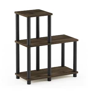 19.9 in. Tall Columbia Walnut/Black 3-Shelves Etagere Bookcases