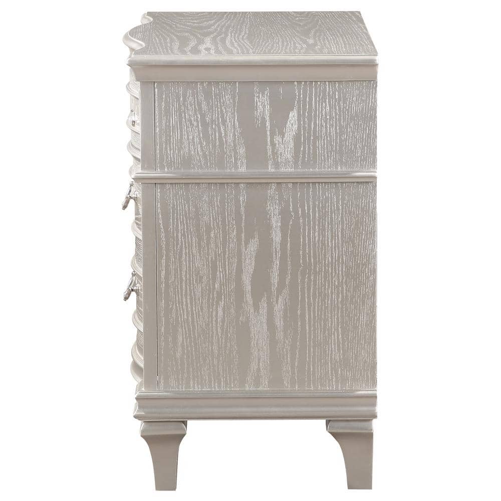 Evangeline Silver Oak 3-Drawer Glam Nightstand with USB Ports