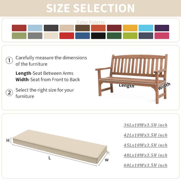 42 in. x 18 in. x 3.5 in. Rectangular Outdoor Porch Swing Bench Cushion Cream
