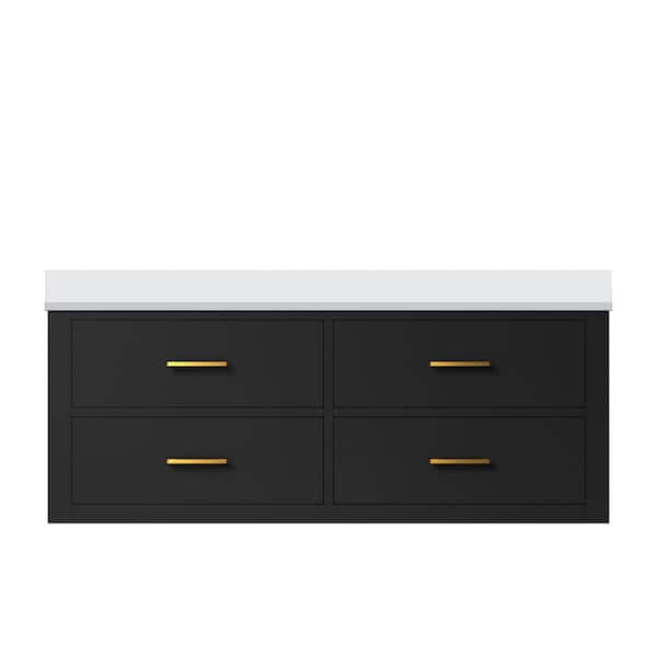 Sherman 48 in W x 22 in D Black Double Bath Vanity with Cultured Marble Top