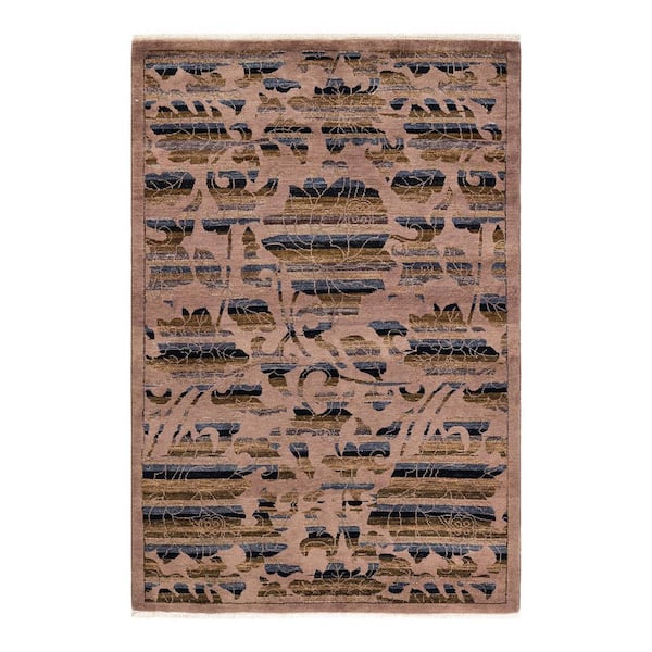 Eclectic 4 ft. x 6 ft.  Beige  Abstract Wool Indoor Area Rug