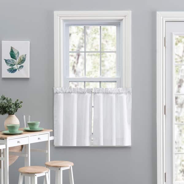 Ellis Curtain Stacey White Solid 56 in. W x 36 in. L Rod Pocket Tailored Tier Curtain Pair