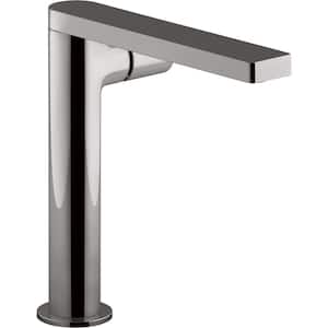 Composed Single Hole Single-Handle Tall Vessel Bathroom Faucet with Cylindrical Handle and Drain in Titanium