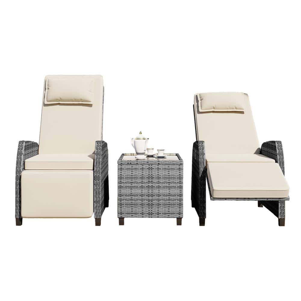 3-Piece Wicker Patio Conversation Set Adjustable Chair Combination with Cof