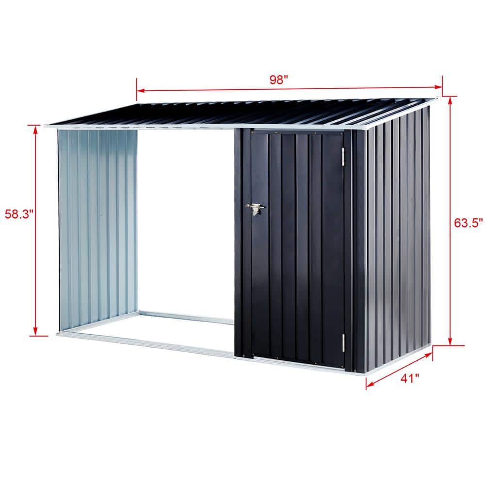 98 in. Dark Gray Galvanized Steel Outdoor Firewood Storage Shed