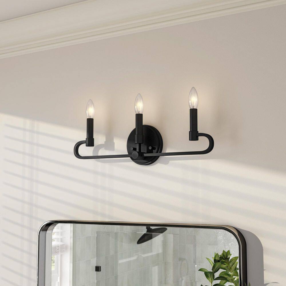 Matte Black Modern Dimmable 3-Light Vanity Fixture