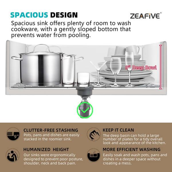 Zeafive 33 in. Fireclay Farmhouse Apron Front Single Bowl Kitchen Sink Matte  Black With Bottom Grid and Strainer ZFC3318-B2 - The Home Depot