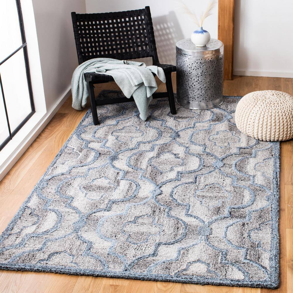 Hand-Tufted Abstract Blue Wool & Viscose 9' x 12' Area Rug