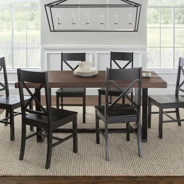 7-Piece Meridian Mahogany/Black Farmhouse Dining Set Seats 6