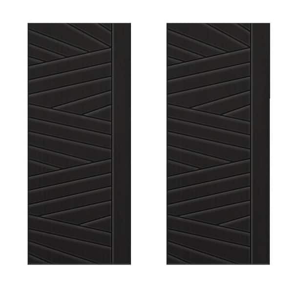 CALHOME 72 in. x 84 in. Hollow Core Black Stained Composite MDF Interior Double Closet Sliding Doors