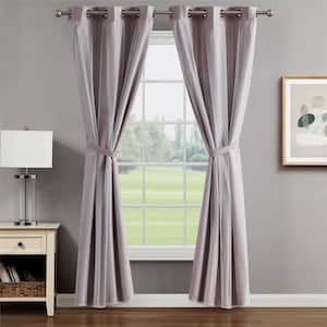Augusta Blush Pink 38 in. W x 96 in. L Grommet Blackout Tiebacks Curtain with Sheer Overlay (2-Panels and 2-Tiebacks)