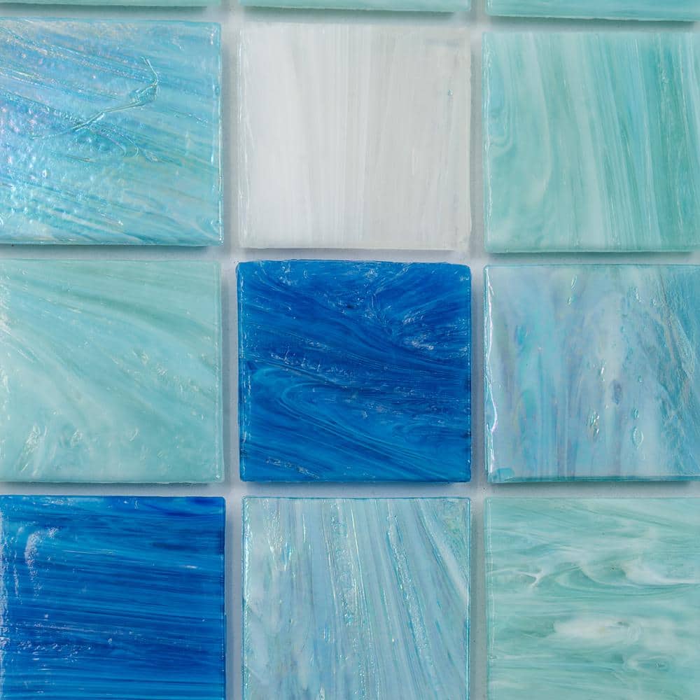 Mingles 12" x 12" Blue and White Glass Mosaic Tile