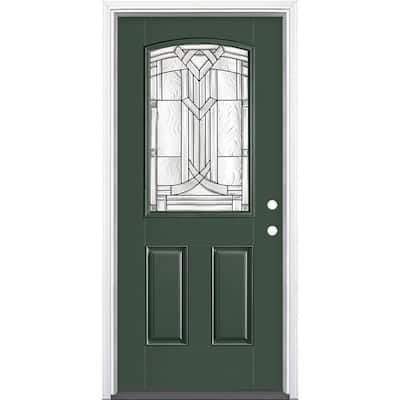 36 in. x 80 in. Chatham Camber Top Half Lite Left Hand Inswing Painted Smooth Fiberglass Prehung Front Door w/ Brickmold