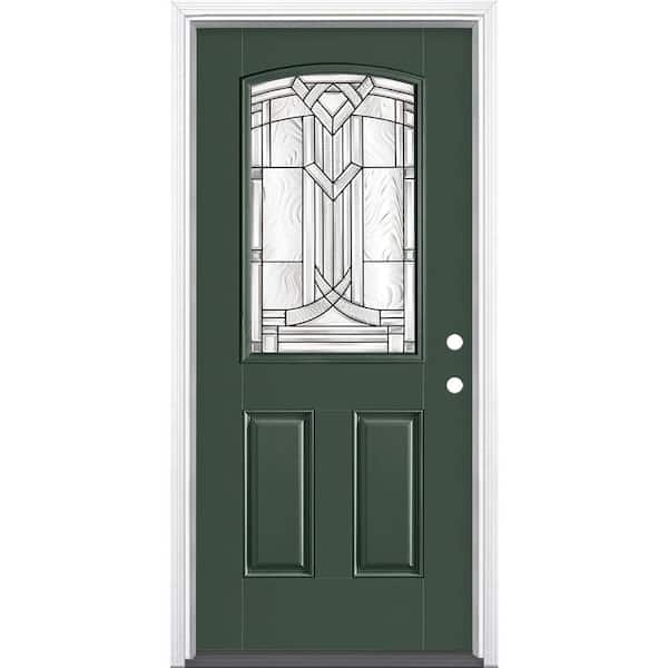Masonite 36 in. x 80 in. Chatham Camber Top Half Lite Left Hand Inswing Painted Smooth Fiberglass Prehung Front Door w/ Brickmold