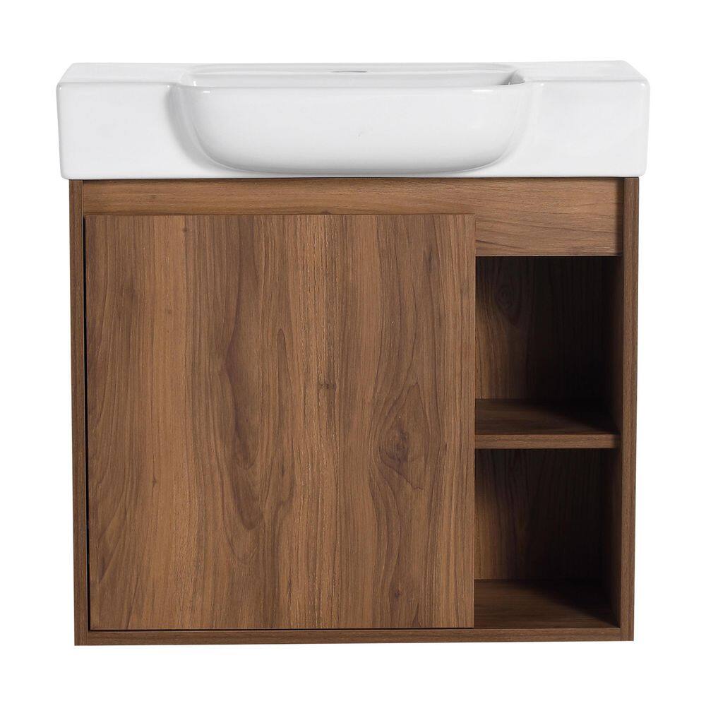 24 in. x 13 in. x 23 in. Brown Wall-Mounted Bath Vanity with White Ceramic Top Sink and Soft-Close Door price history on PriceWatchPro