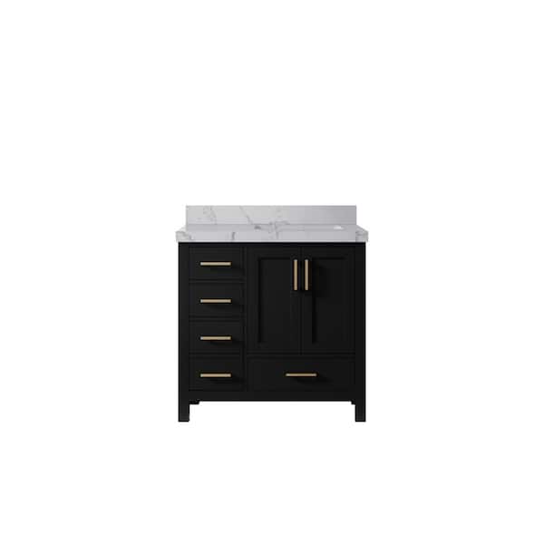 Willow Collections Malibu 36 in. W x 22 in. D x 36 in. H Right Offset Single Sink Bath Vanity in Black with 2 in. Venatino qt Top