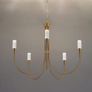 Modern Integrated LED Chandelier, 5-Light Polished Brass Candlestick Chandelier, Farmhouse Hanging Pendant Light