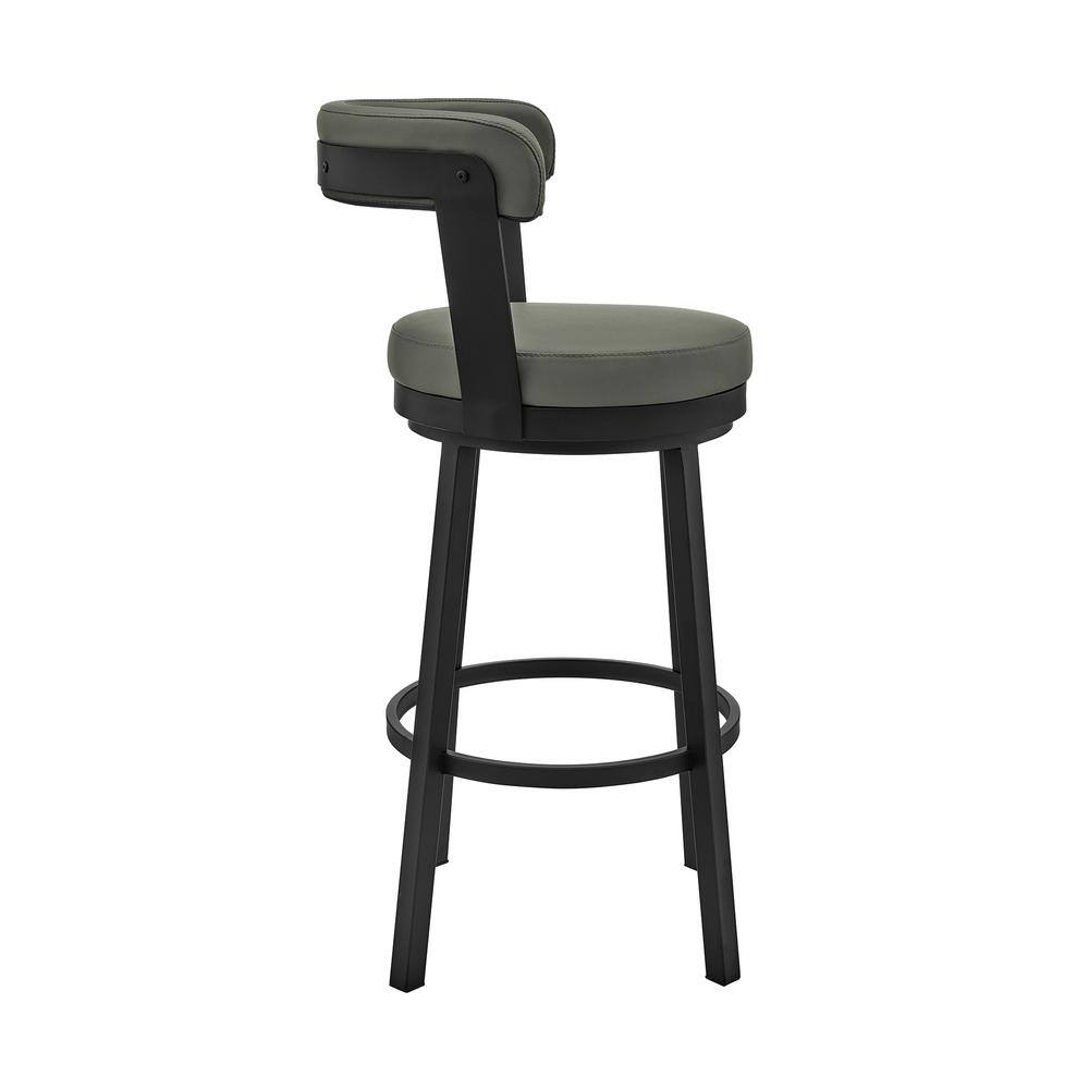 Bryant 30" Swivel Bar Stool in Gray Faux Leather and Black Metal