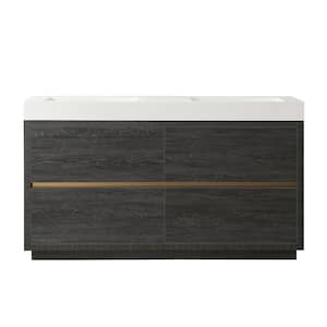Huesca 59.8 in. W x 19.7 in. D x 33.9 in. H Double Sink Bath Vanity in North Black Oak with White Composite Stone Top