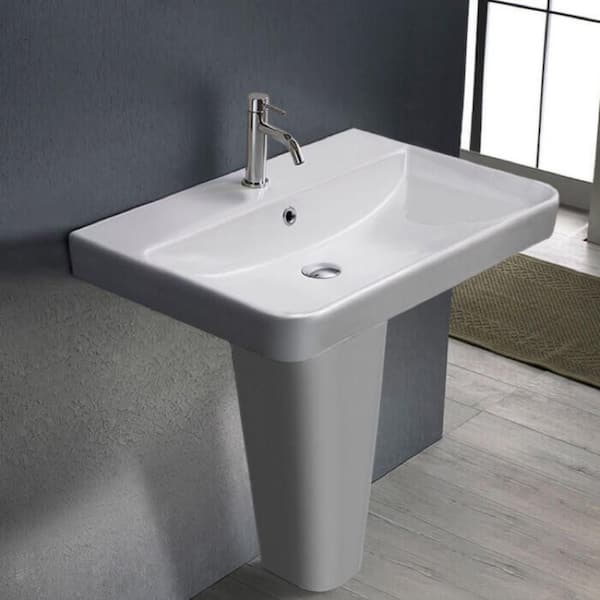 Nameeks Noura Ceramic Rectangular WallMounted or Vessel Pedestal Sink in White