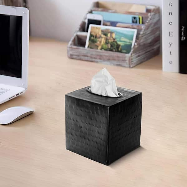 Monarch Hand Hammered Metal Tissue Box Cover in Matte Black