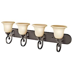 Monroe 36 in. 4-Light Olde Bronze Traditional Bathroom Vanity Light with Light Umber Etched Glass
