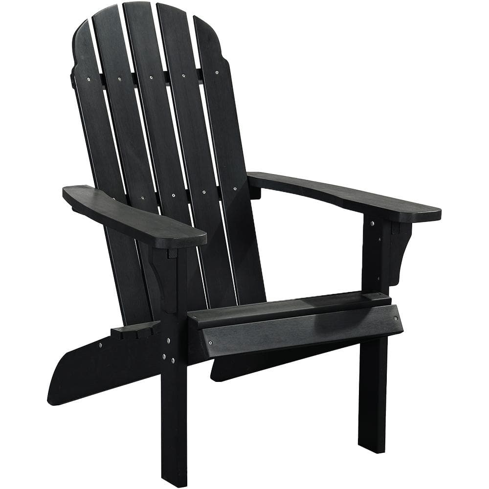 Black Plastic Outdoor Patio Folding Adirondack Chair Real Wood Look (Set of