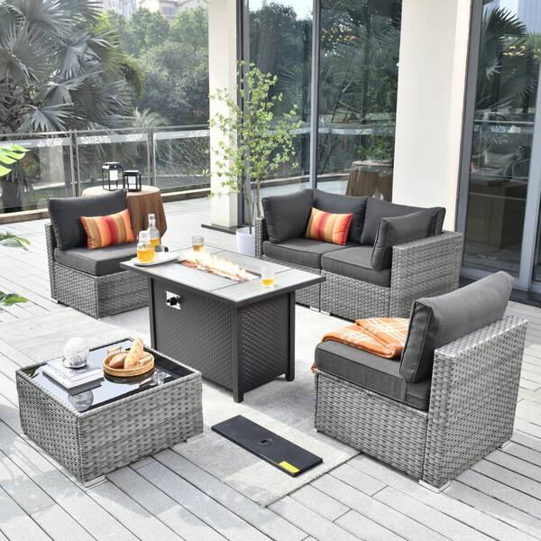 Toject Sanibel Gray 6-Piece Wicker Outdoor Patio Conversation Sofa ...