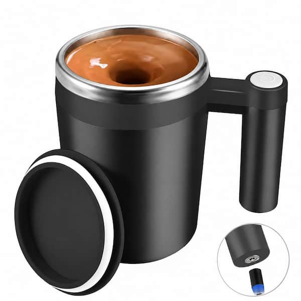 Black Self Stirring Coffee Mug with 2 Stir Bars, 14 oz Automatic Mixing Cup for Home, Office, Travel