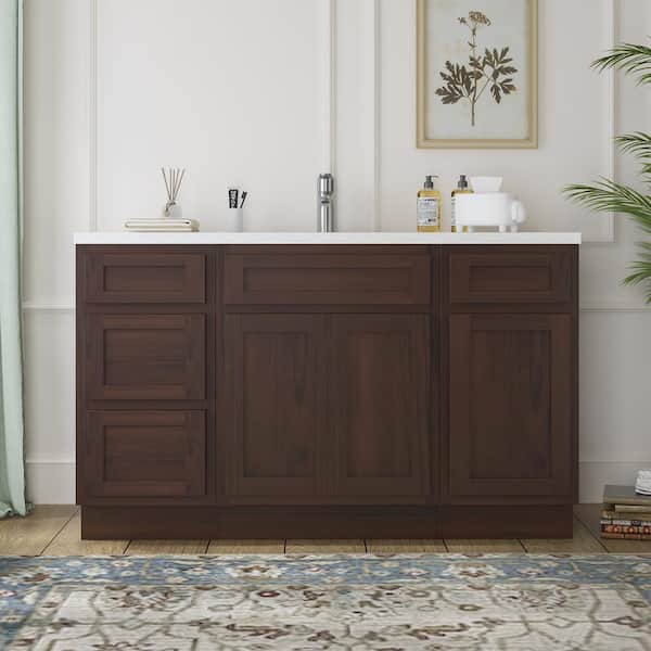 Vanity Art 54 in. W x 21 in. D x 32.5 in. H Bath Vanity Cabinet without Top in Brown