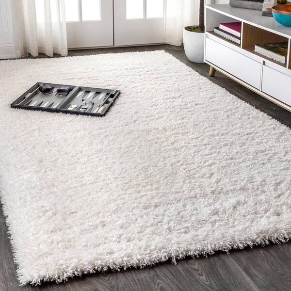 JONATHAN Y Aydin Solid Plush Shag Ivory 3 ft. x 5 ft. Area Rug