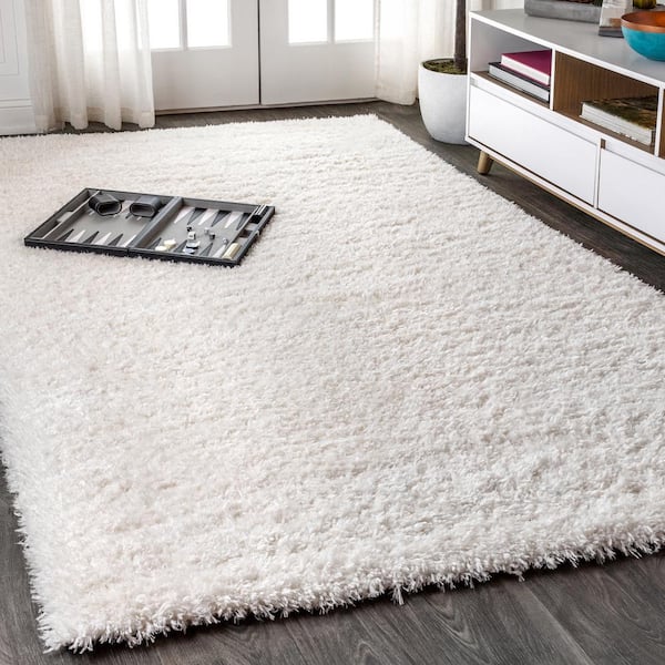 JONATHAN Y Aydin Solid Plush Shag Ivory 3 ft. 11 in. x 6 ft. Area Rug