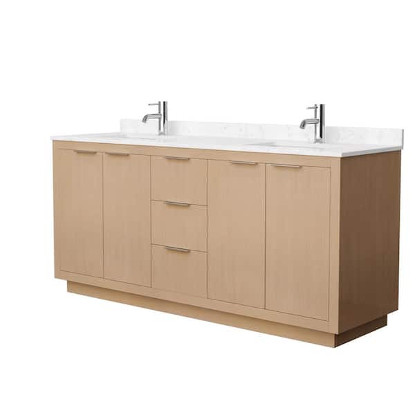 Wyndham Collection Maroni 72 in. W Double Bath Vanity in Light Straw with Cultured Marble Vanity Top in LightVein Carrara with White Basins