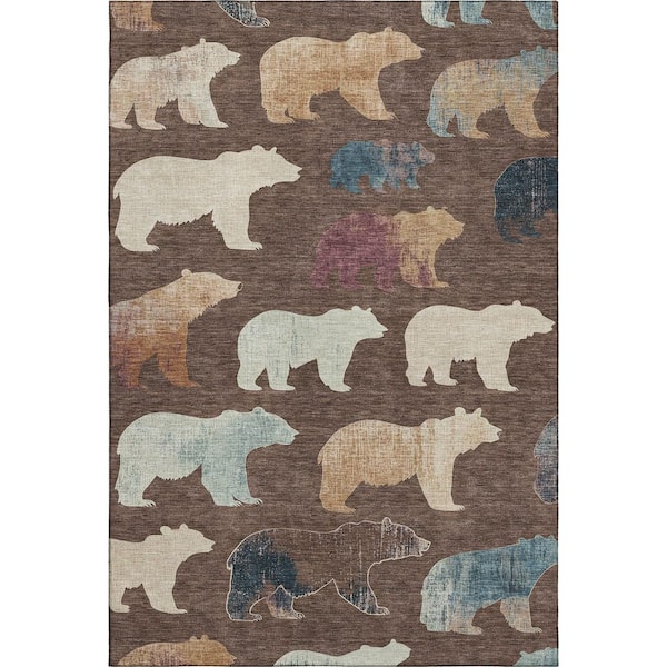 Mayfield Premium Machine Washable Abstract AMF2338 Chocolate 3 ft. x 5 ft. Area Rug