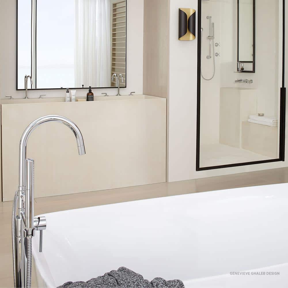 Polished Chrome Freestanding Tub Filler with Hand Shower
