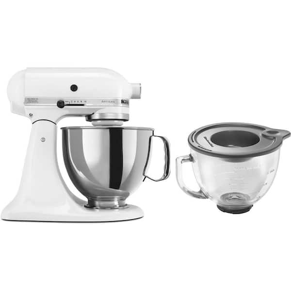 KitchenAid Artisan 5 Qt. 10-Speed White Stand Mixer with Flat Beater, 6-Wire Whip and Dough Hook Attachments