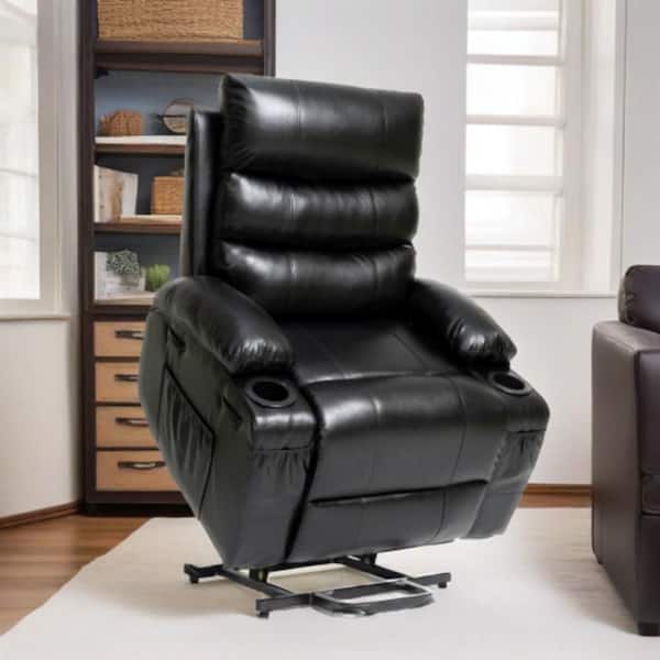 Black Electric Power Lift  Recliner Chair with 8-Point Vibration Massage and Cup Holders
