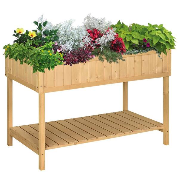 Natural 43 in. x 18 in. x 30 in. Wood Raised Garden Bed with Natural 43 in. x 18 in. x 30 in. Wood Raised Garden Bed with