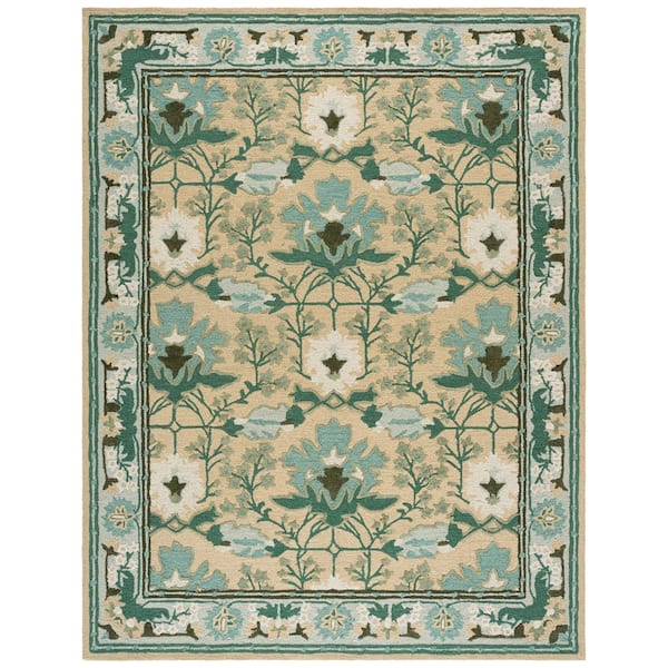 Earthly Treasures 9 ft. x 12 ft. Sage/Beige Oushak Floral Vine Area Rug