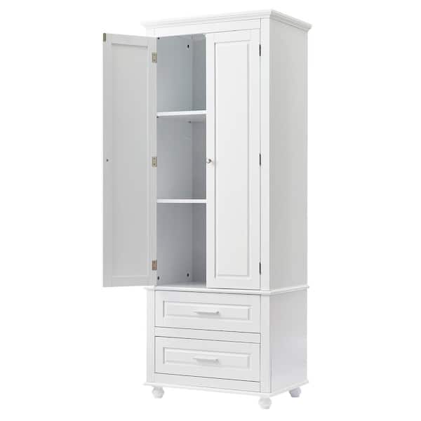 24.00 in. W x 15.70 in. D x 62.5 in. H MDF White 2-Drawer Freestanding Tall Linen Cabinet in White