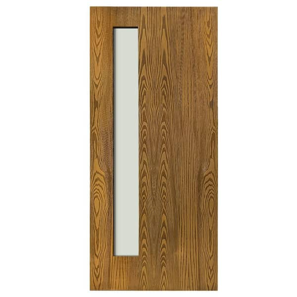 36 in. x 80 in. Reversible Clear Glass Walnut Wood Texture Modern Exterior Fiberglass Front Door Slab