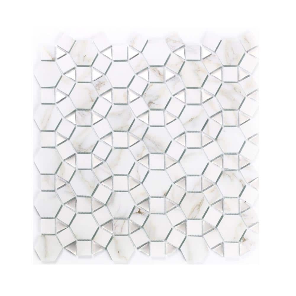 Nature Calacatta White 12 in. x 12 in. Cobblestone Marble Look Glass Mosaic Wall Tile (10 sq.ft/Case) price history on PriceWatchPro