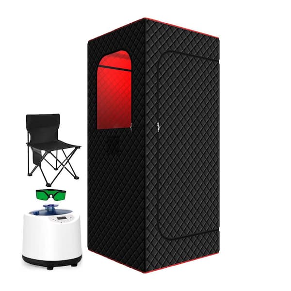 Infrared Series 1 Person Indoor Stainless Steel Frame Full Body Steam Sauna with 660nm Red Light Therapy Lamp 3L Steamer